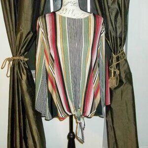 New Directions XL Draped Stripe Blouse | Boho Luxe Tie Front Top